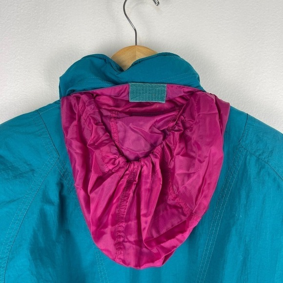 Vintage 80s London Towne Teal Pink Windbreaker Ski Jacket Lining Women's Medium - Picture 9 of 13